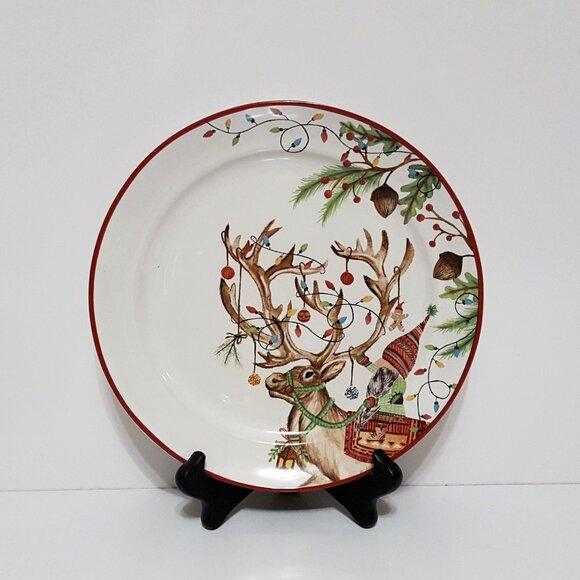 NEW Pottery Barn Set of 4 Forest Gnome Christmas Spirit Salad Plates 9.5" NIB - Picture 4 of 8